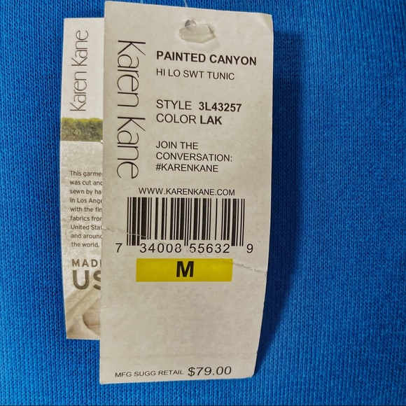 🆕 Karen Kane Knit Tunic High Low Slit each side V Neck Azure Blue NWT SZ M - Picture 7 of 10